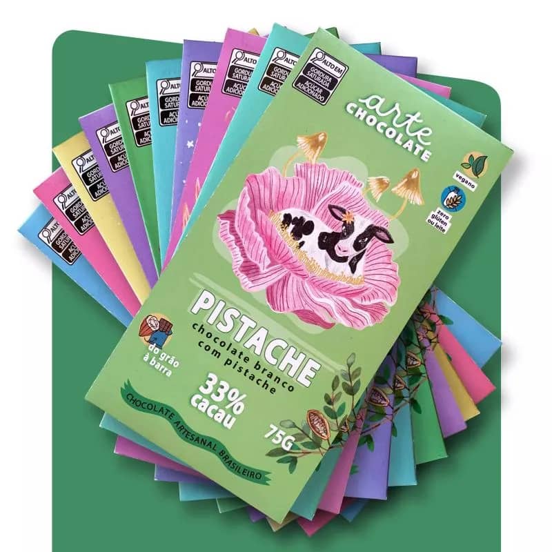 Imagem da campanha Campanha profilaxia bucal Gata Pluma -  Arte Chocolate Vegano (coleção completa com 10 barras) - embalagens sustentáveis