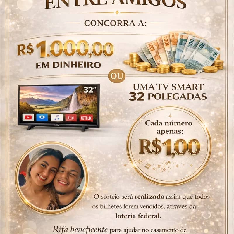 Imagem da campanha Ação entre amigos concorra a 1000 no Pix ou uma TV de 32 polegadas