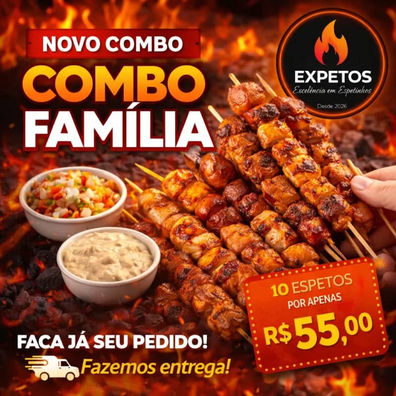 Imagem da campanha Combo Família 10 espetos + coca cola