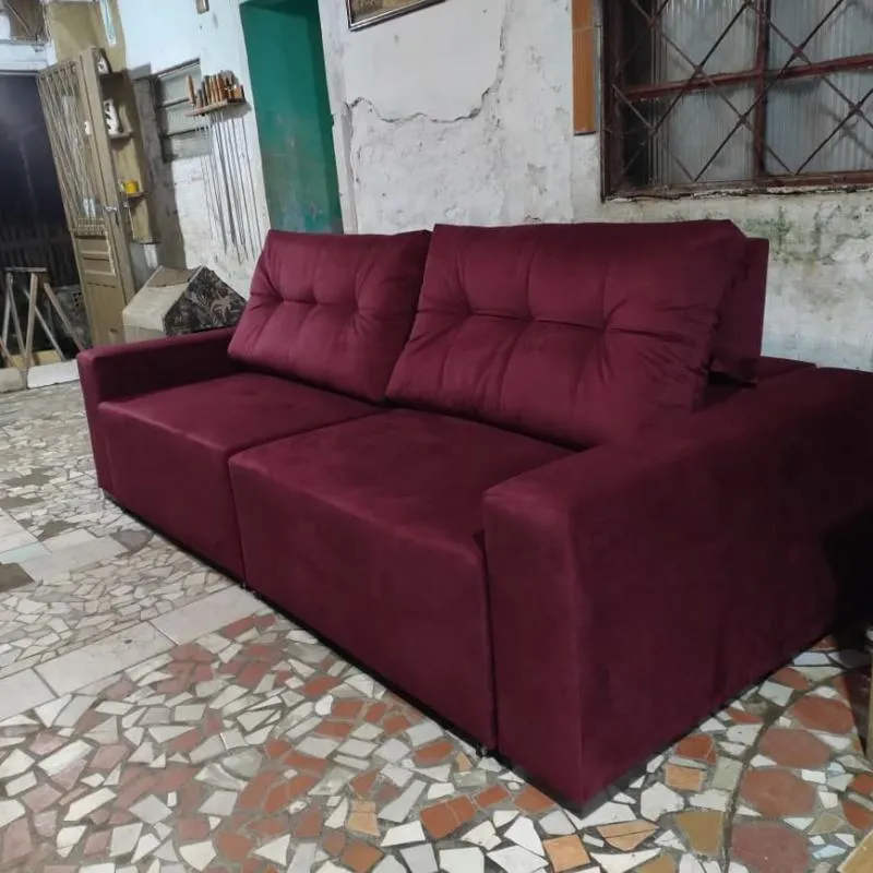 Imagem da campanha rifa de um sofá retrátil totalmente reformado( novo) com garantia de 2 anos