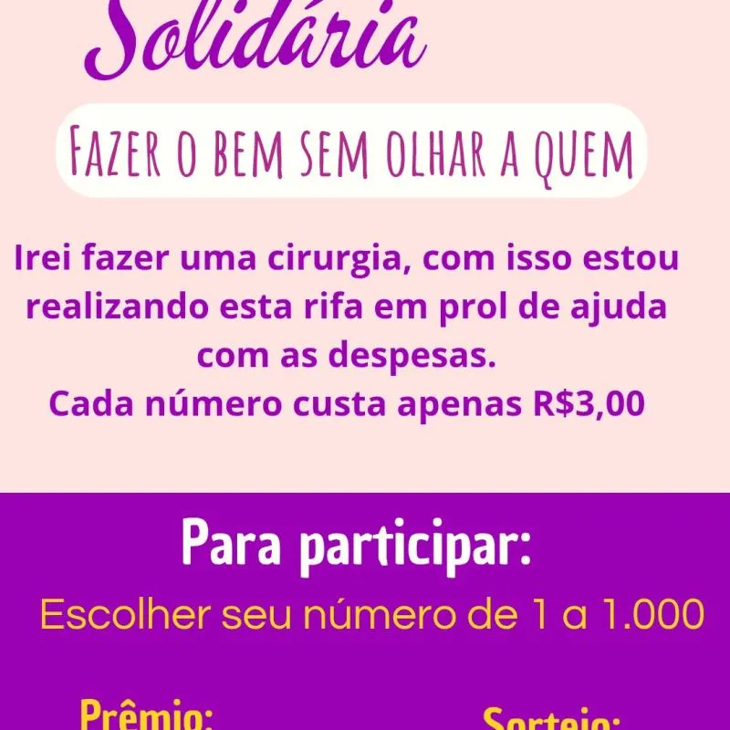 Imagem da campanha Rifa Solidária Thaynan Magalhães