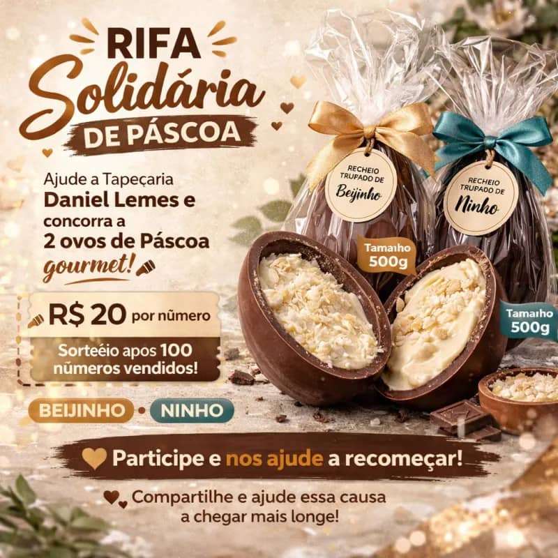 Imagem da campanha RIFA SOLIDÁRIA DE PÁSCOA - Recuperação da Tapeçaria Estofados Daniel Lemes
