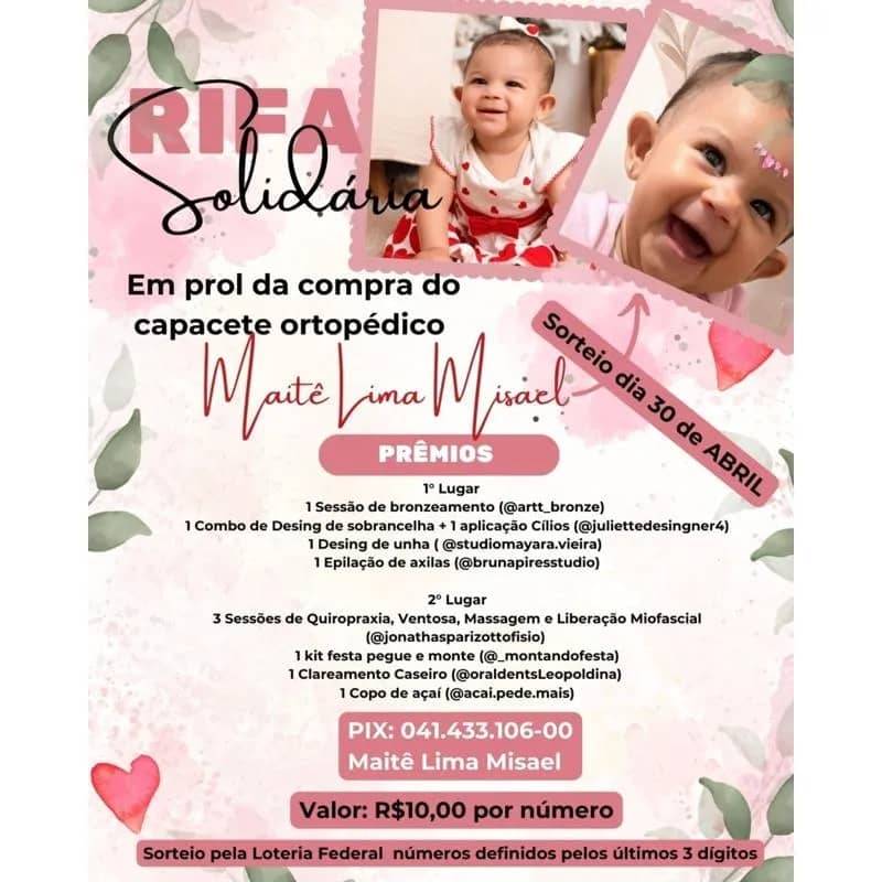 Imagem da campanha Rifa Solidária juntos pela Maitê