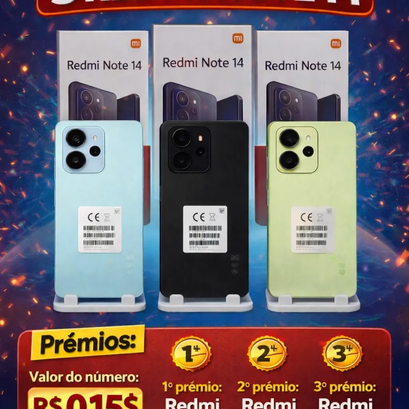 Imagem da campanha 3 REDMI NOTE 14 OU 3 PIX DE 3 MIL REAIS CADA