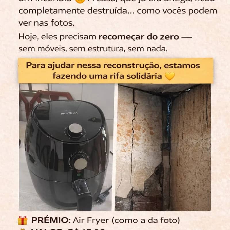 Imagem da campanha Campanha beneficente de reconstrução de casa de família que perdeu tudo em incêndio