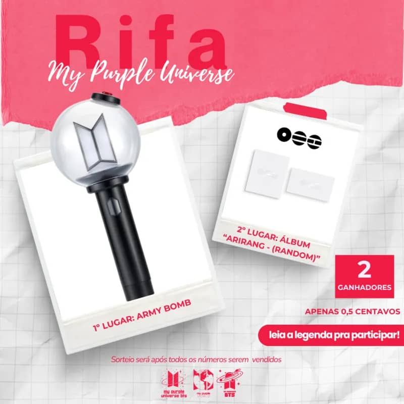Imagem da campanha RIFA MY PURPLE UNIVERSE BTS