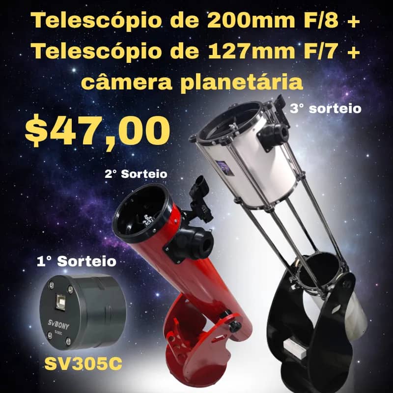 Imagem da campanha Sorteio de 2 Telescopios e uma câmera! 200mm f/8 planetário, 127mm f/7 misto e uma câmera planetária svbony 305C top