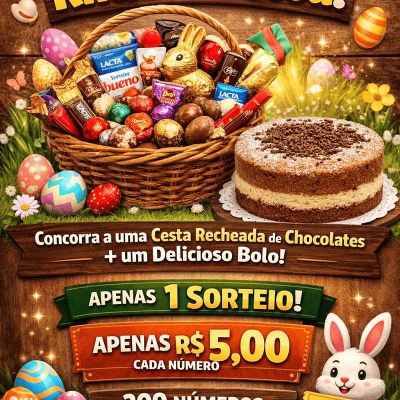 Imagem da campanha Rifa Relâmpago de Páscoa – Cesta de Chocolates + Bolo