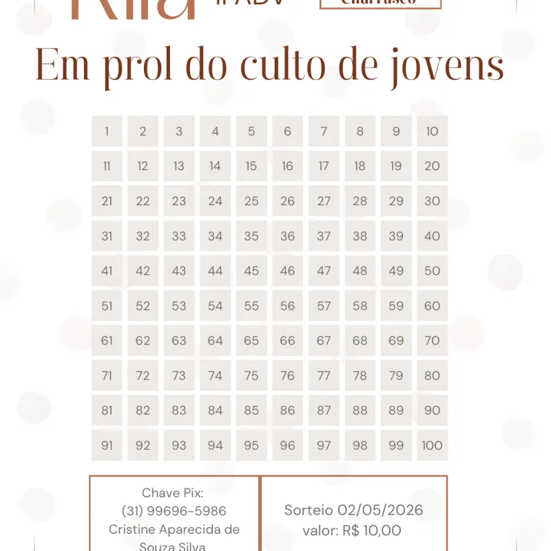 Imagem da campanha Rifa em prol do culto de jovens