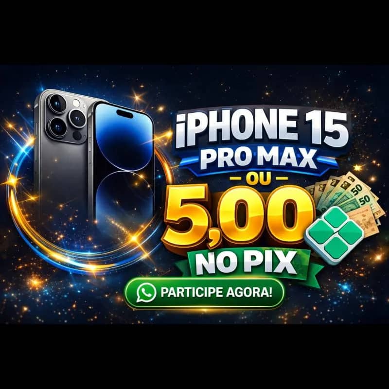 Imagem da campanha iPhone 15 pro Max ou 5.000 no Pix!