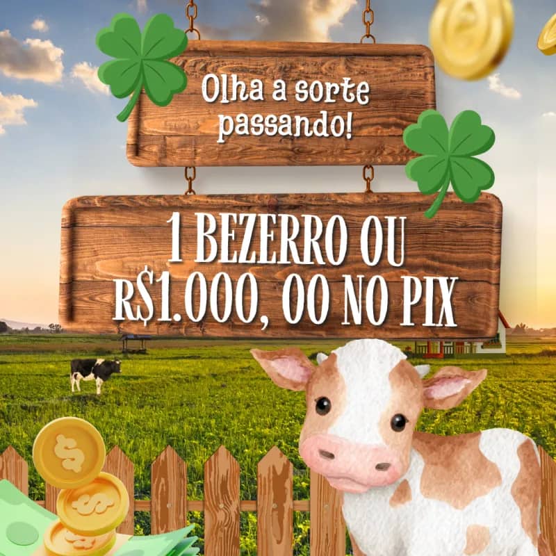 Imagem da campanha 🤠 BEZERRO NO PASTO OU R$ 1.000 NO PIX? VOCÊ DECIDE! 💸