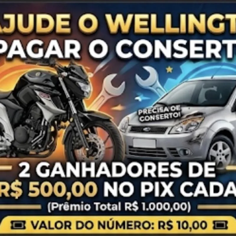 Imagem da campanha RIFA SOLIDÁRIA: NOS AJUDE NESSA MISSÃO! 🙏 Serão dois ganhadores com 500 reias 🥳🤑❤️ Ajude o Wellington ❤️
