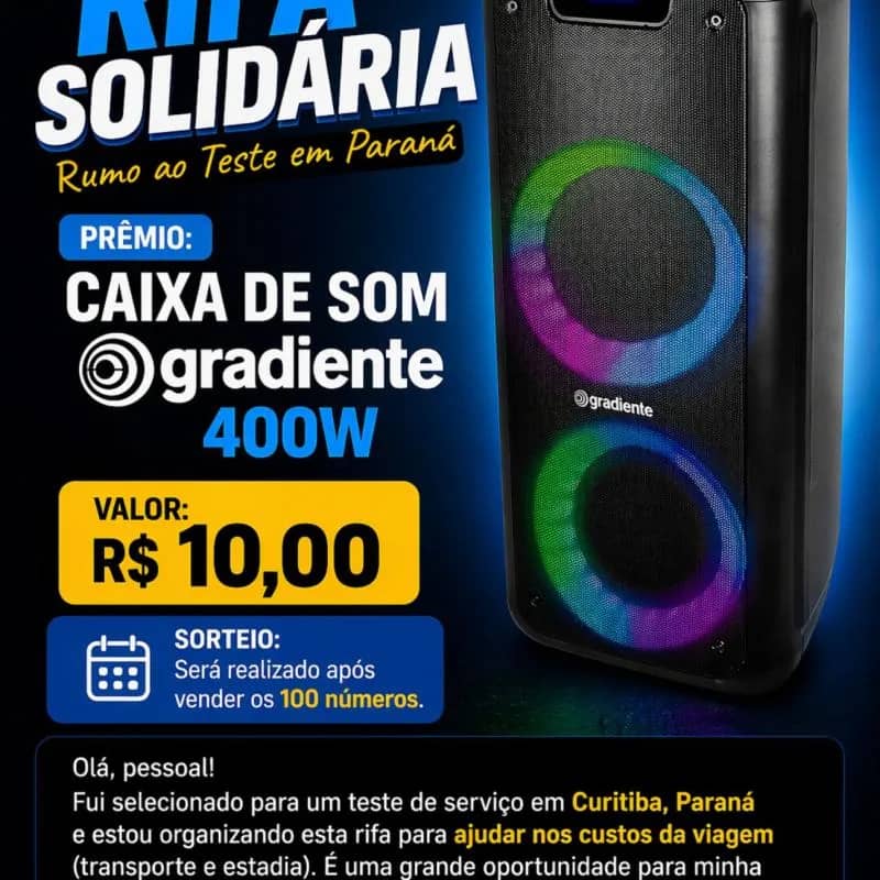 Imagem da campanha 🚀 Rifa Solidária: Rumo ao meu teste em Curitiba! 🇧🇷