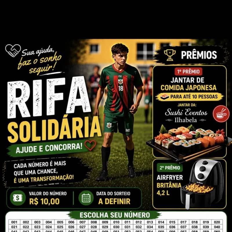 Imagem da campanha Rifa solidária, realizando o sonho do Davi