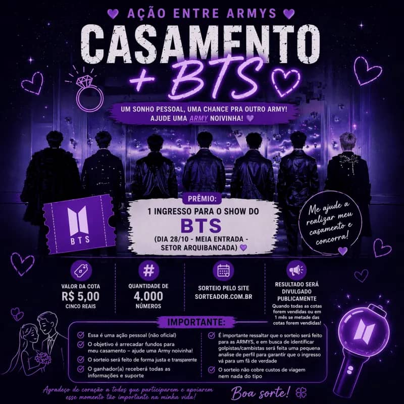Imagem da campanha Ajude uma Army Noivinha & Viva o BTS 💍🎤