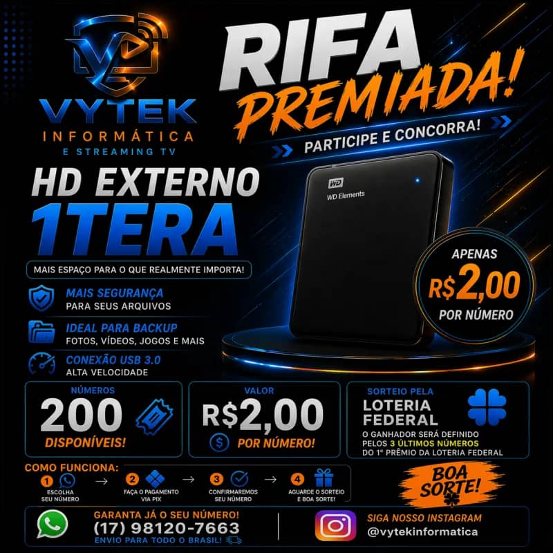 Imagem da campanha 💾 HD EXTERNO 1TB Mais espaço, mais segurança e desempenho pra seus arquivos!nça e desempenho pra seus arquivos!