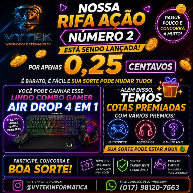 Imagem da campanha AÇÃO Nº 2 CHEGOU! COMBO GAMER AIR DROP 4 EM 1!