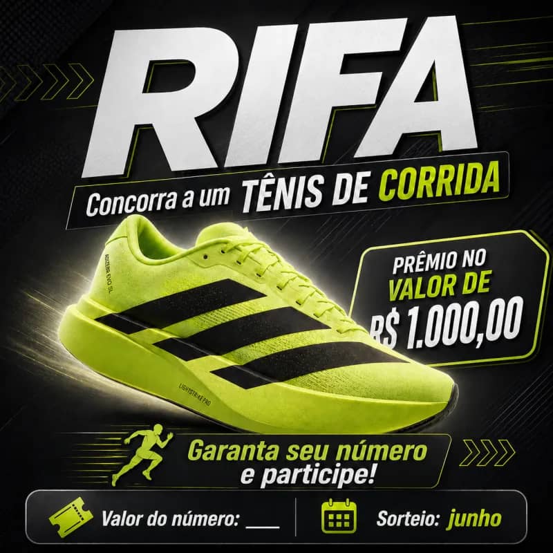 Imagem da campanha rifa de um tênis de corrida no valor de 1k
