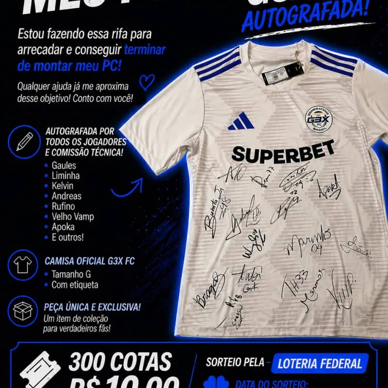 Imagem da campanha RIFA CAMISA G3X OFICIAL AUTOGRAFADA