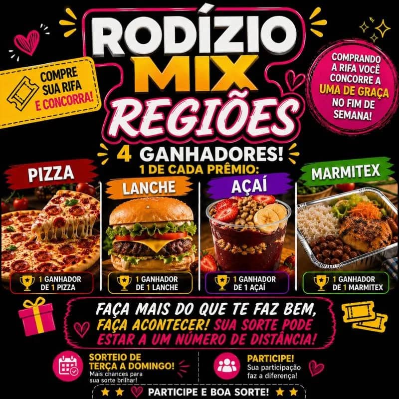 Imagem da campanha 🍕🍔 Rifa Premiada – Pizzas, Lanches e Muito Mais