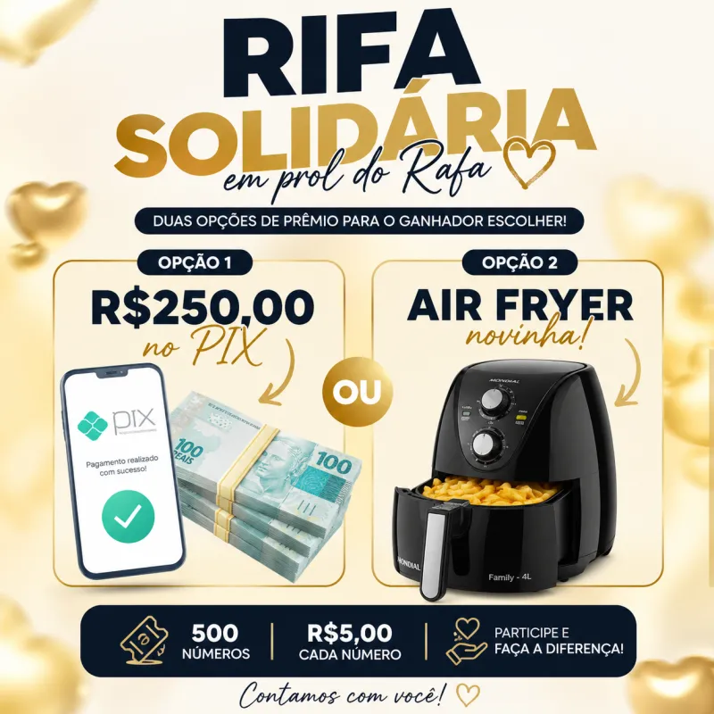 Imagem da campanha RIFA SOLIDÁRIA em prol do RAFA