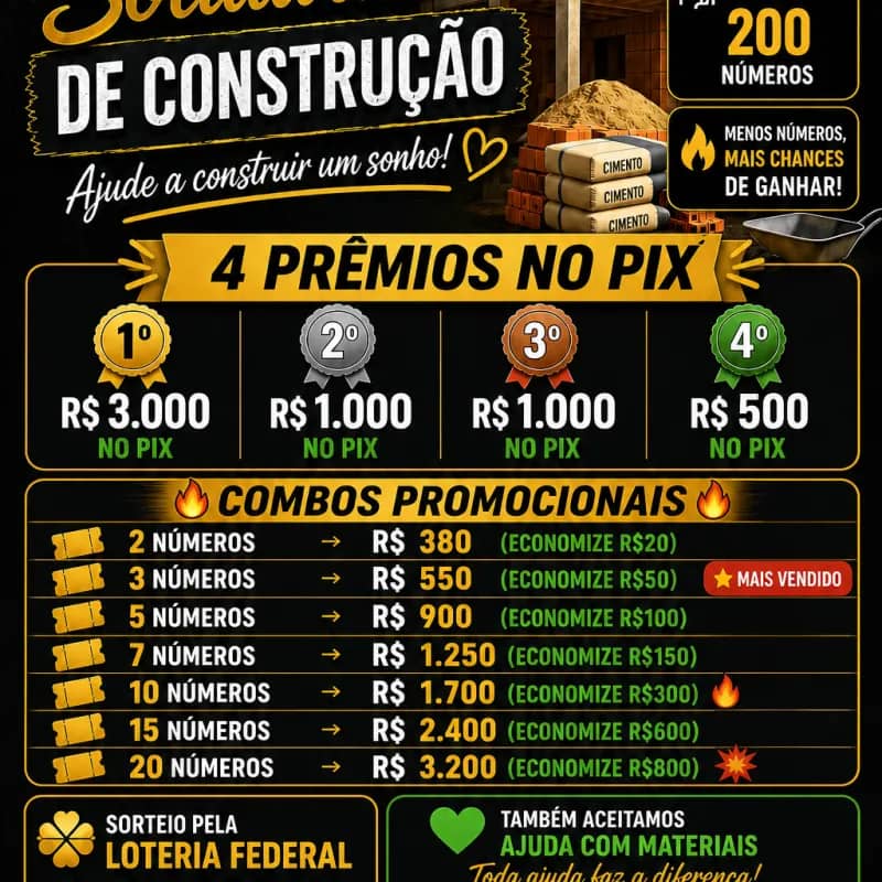 Imagem da campanha Rifa solidária de construção