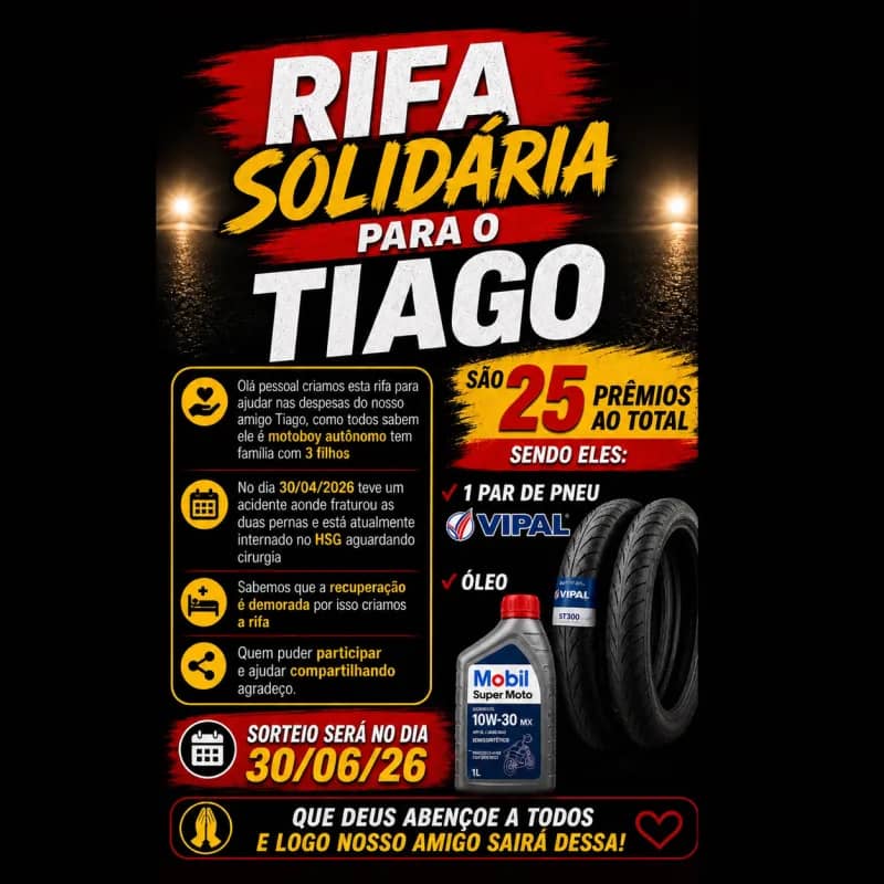 Imagem da campanha Rifa solidária para o Tiago