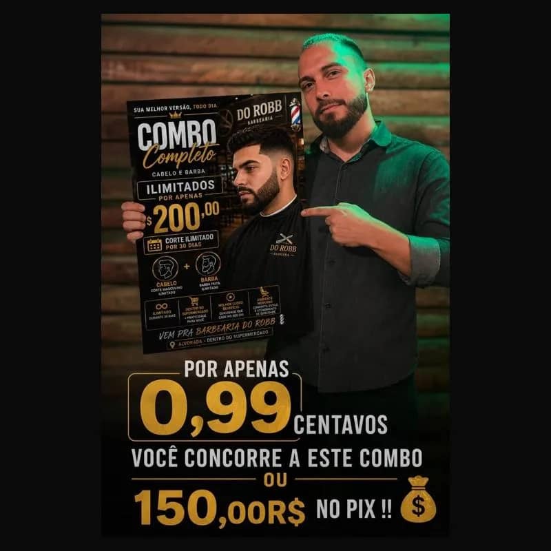 Imagem da campanha Você cliente exclusivo da barbearia do Robb por 0,99R$