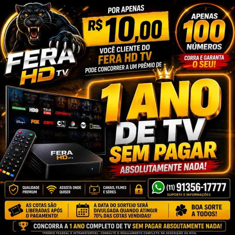 Imagem da campanha 🚀 RIFA CLIENTE PREMIUM — 1 ANO DE TV GRÁTIS