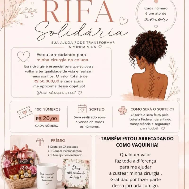 Imagem da campanha Rifa Solidária para custear cirurgia de coluna