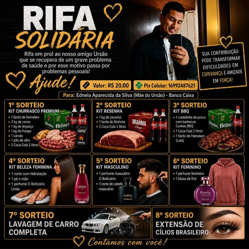 Imagem da campanha Rifa Solidária em prol ao nosso amigo Ursão (William)