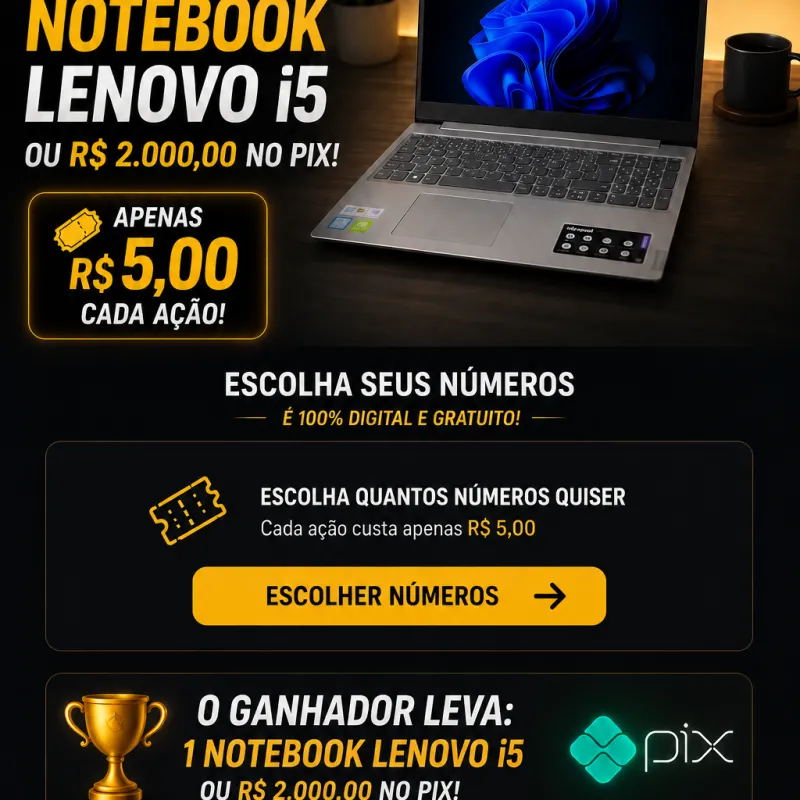 Imagem da campanha Notebook Lenovo I5 placa de vídeo ou se Preferir 2.000 no Pix .