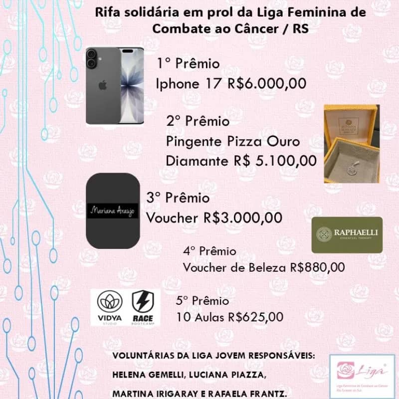 Imagem da campanha Rifa Solidária em prol da Liga Feminina de Combate ao Câncer / RS
