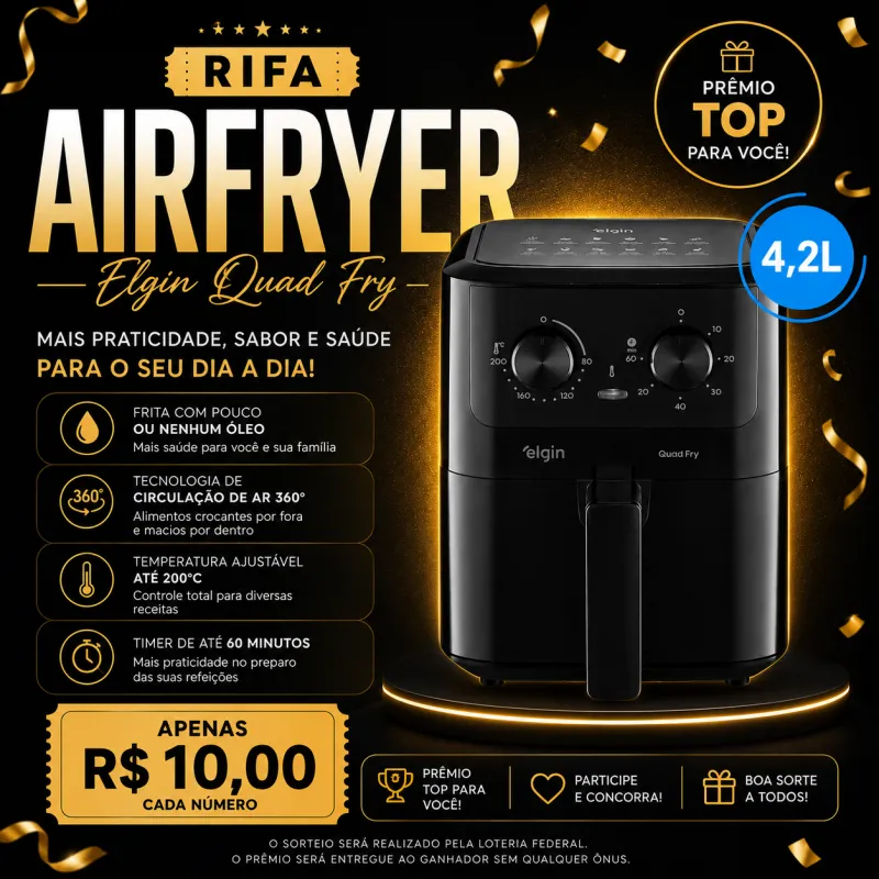 Imagem da campanha RIFA BENEFICENTE! Concorra a uma Air Fryer Elgin 4,2L e ajude na implantação do ECC