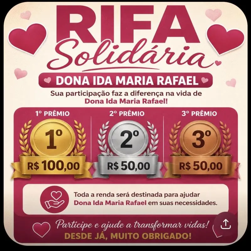 Imagem da campanha Rifa solidária - Ida Maria Rafael