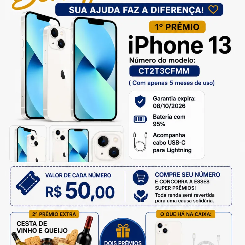 Imagem da campanha Rifa Beneficente iPhone 13 (usado 5 meses de uso)