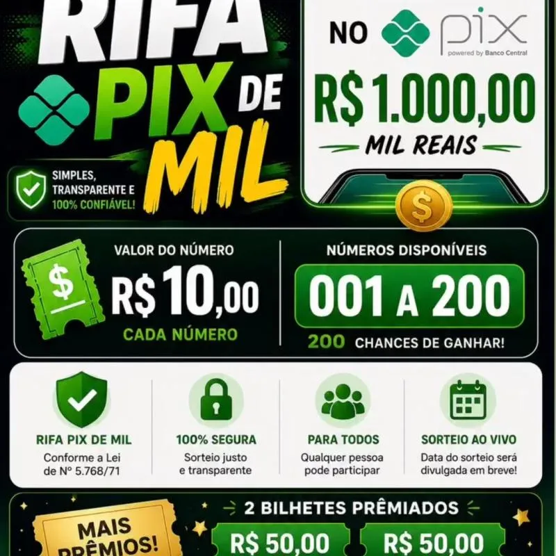 Imagem da campanha 🍀 RIFA DO PIX DE 1000,00 🍀