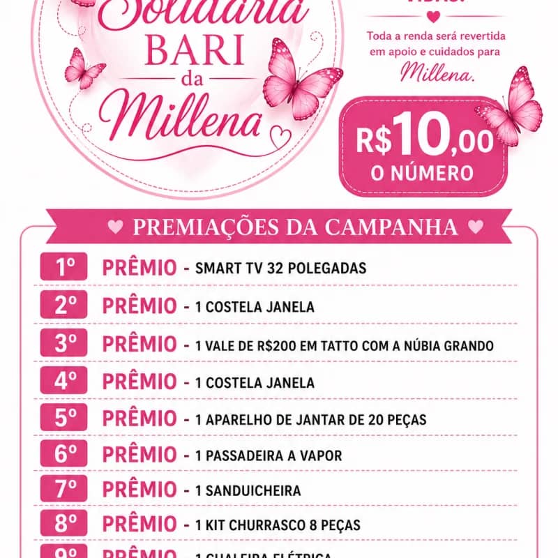 Imagem da campanha RIFA SOLIDÁRIA - BARI DA MILLENA