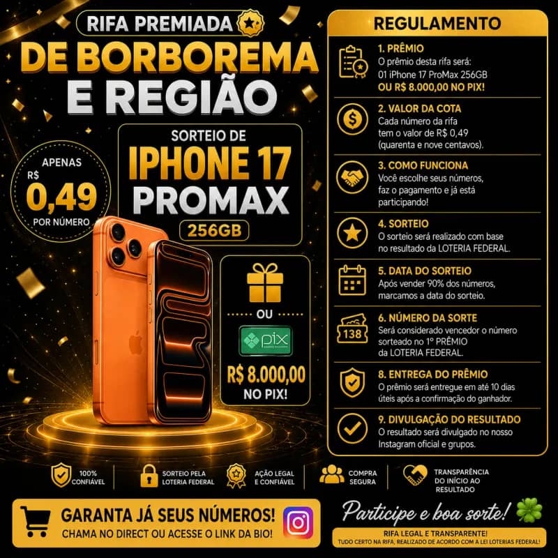 Imagem da campanha RIFA PREMIADA DE BORBOREMA E REGIÃO