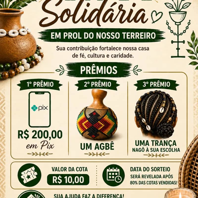 Imagem da campanha Rifa Solidária Axé Arìrà Inã