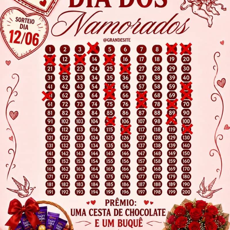 Imagem da campanha Rifa especial de Dia dos Namorados ❤️ Sorteio dia 12/06 Valor: R$15 por número Boa sorte a todos 🍀