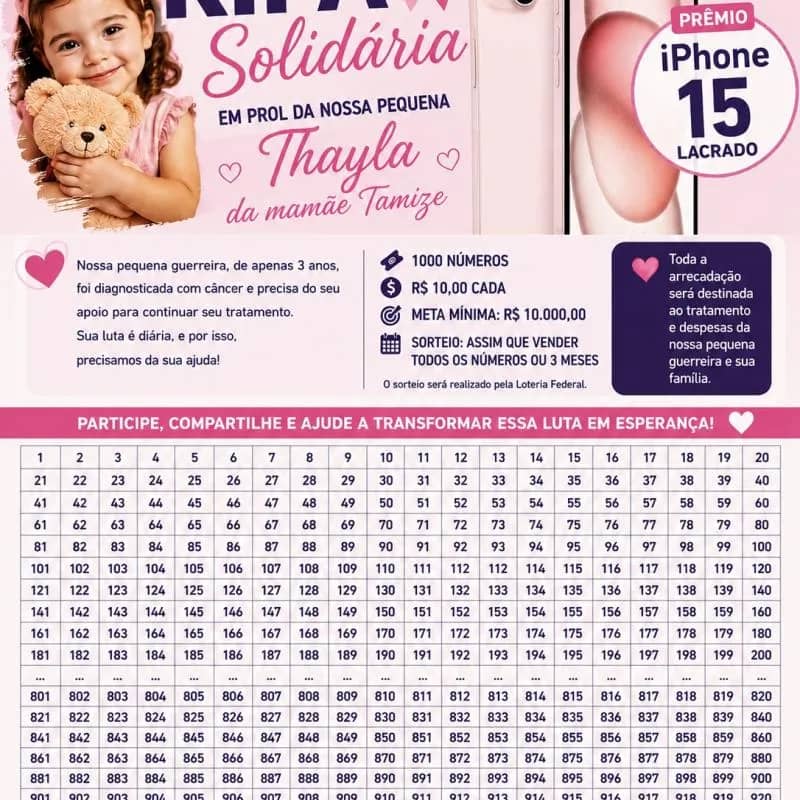Imagem da campanha Todos em prol da thayla