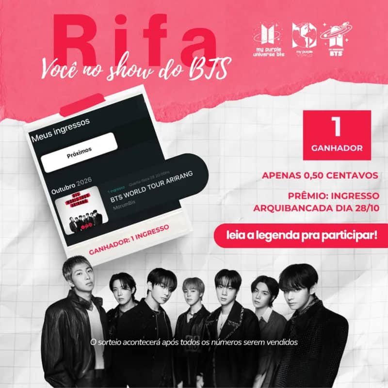 Imagem da campanha RIFA VOCÊ NO SHOW DO BTS