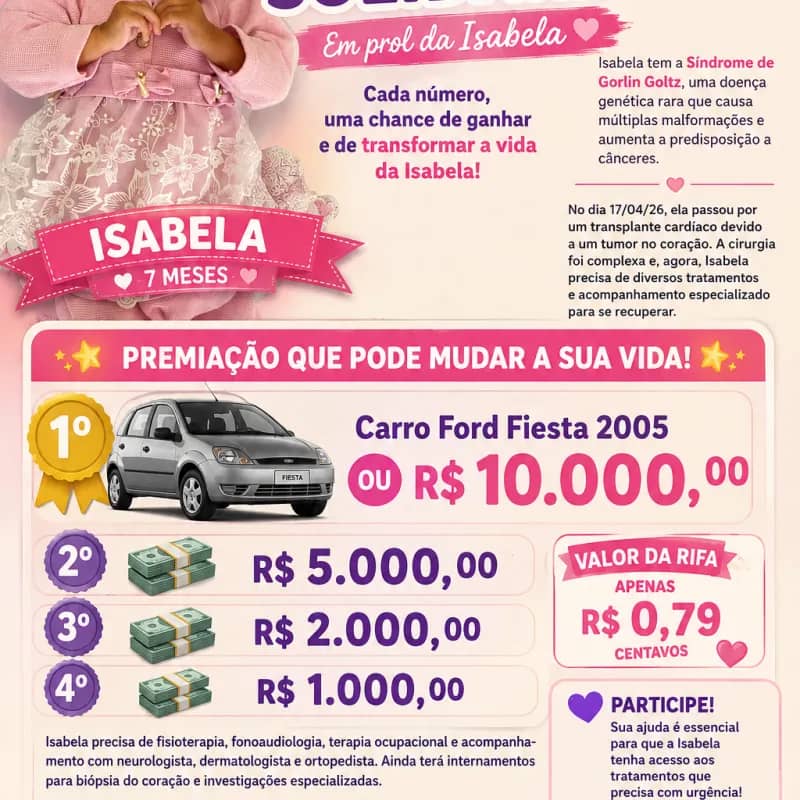 Imagem da campanha Rifa Solidária Isabela