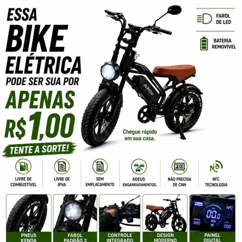 Imagem da campanha 🚲 AÇÃO PREMIADA – BIKE ELÉTRICA V40 iNow | EXCLUSIVA PARA FORTALEZA E REGIÃO METROPOLITANA