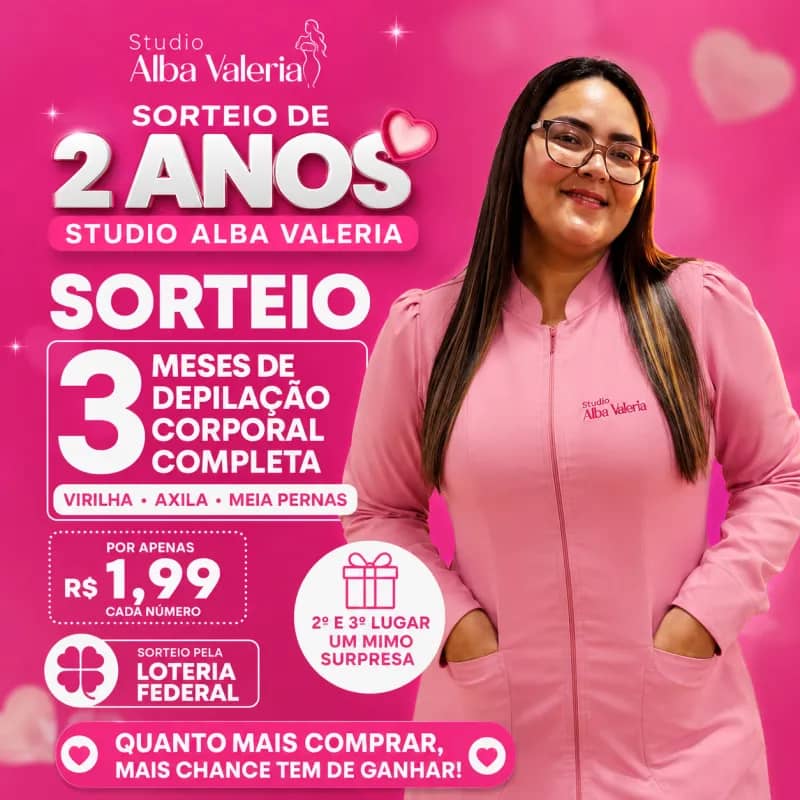 Imagem da campanha 2 anos de Studio Alba Valéria