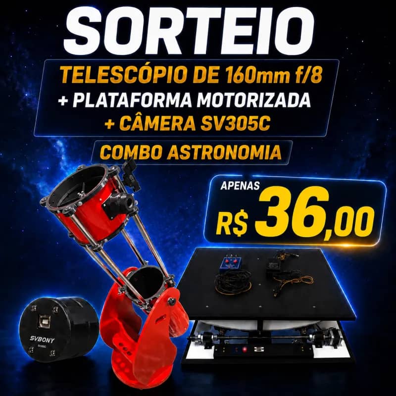 Imagem da campanha Sorteio Telescópio de 160mm f/8 retrátil + plataforma equatorial motorizada + câmera planetária sv305c