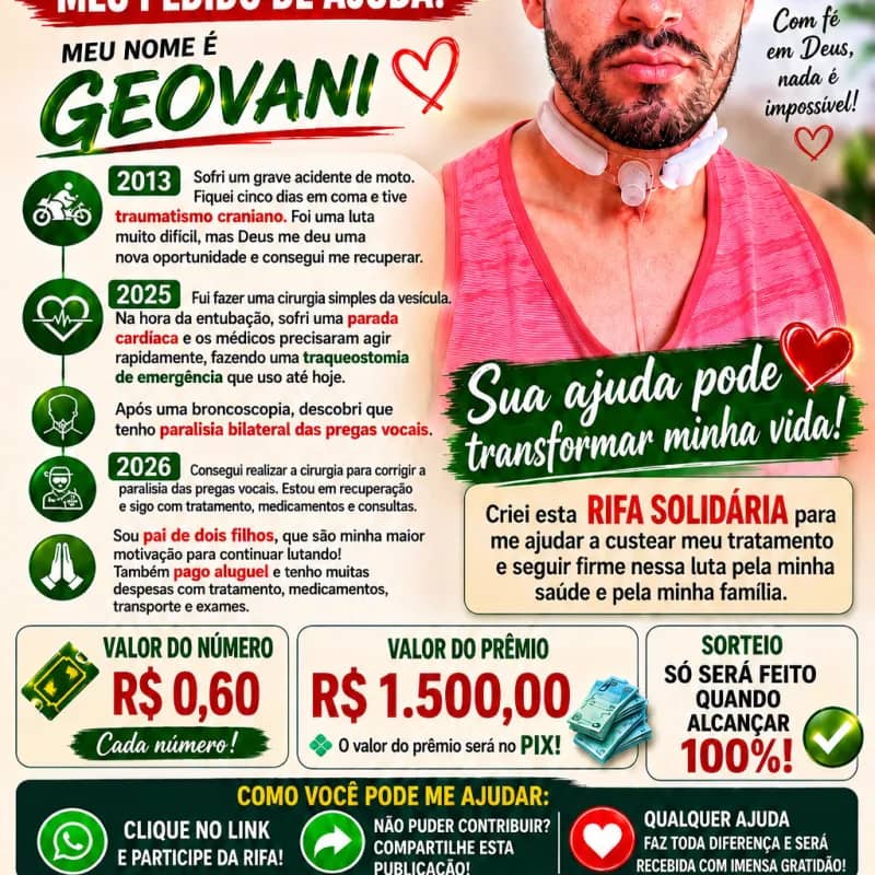 Imagem da campanha R$ 1.500🍀🍀clica no link e participe essa rifa é em prol ao meu tratamento