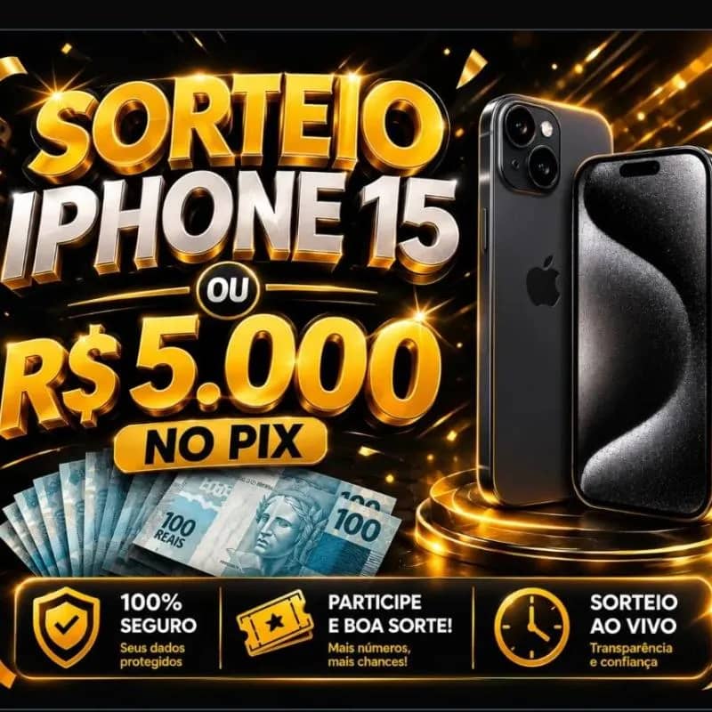 Imagem da campanha iPhone 15 , ou 5 mil no Pix