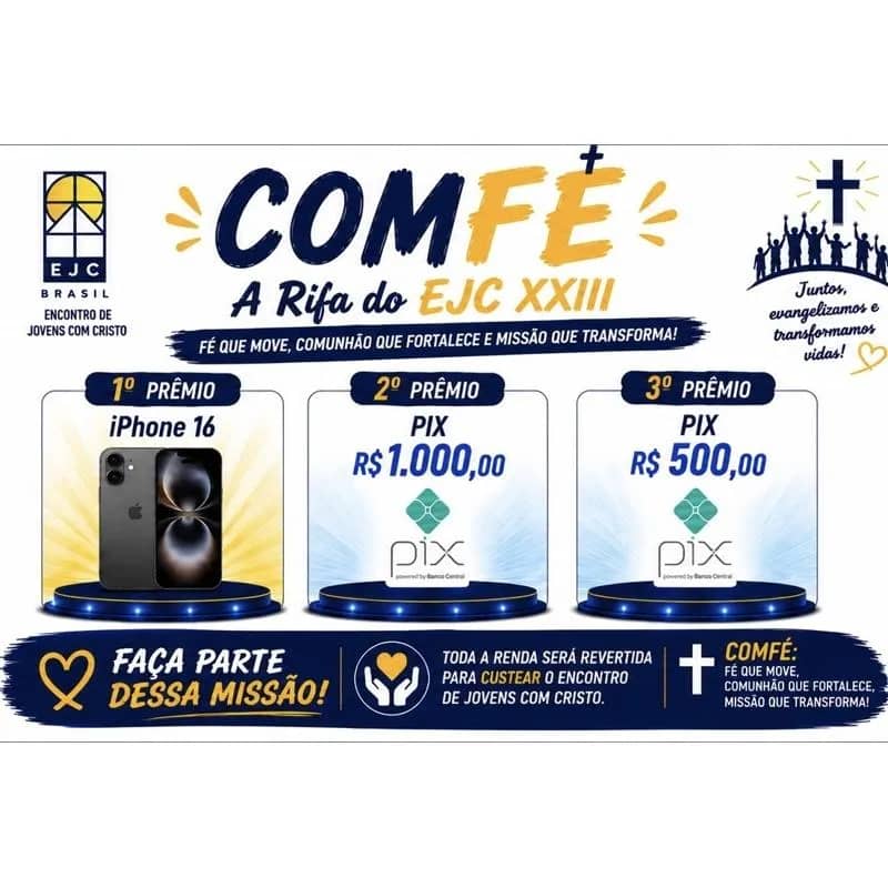 Imagem da campanha COMFÉ, A RIFA DO EJC!